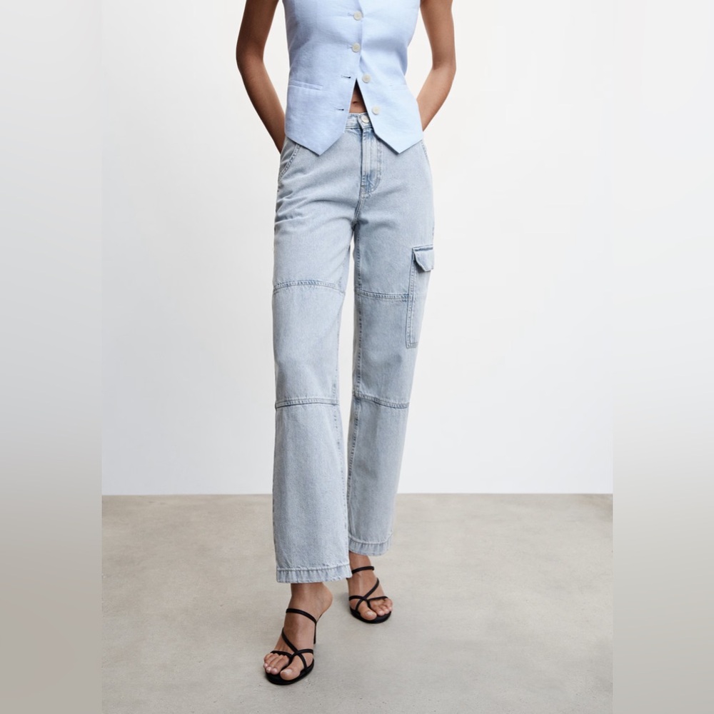 Mango Light Wash Cargo Jeans